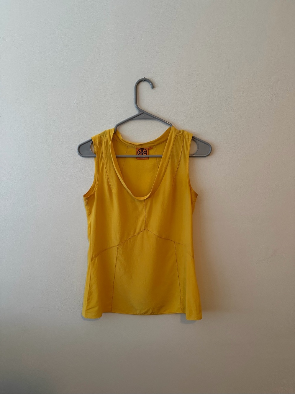 Tory Burch Bright Yellow Sleeveless Scoop Neck Silk Tank